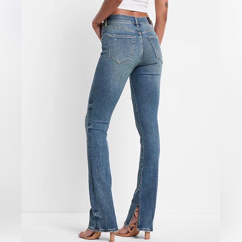Express Mid Rise Medium Wash Ripped Skyscraper Jeans - Picture 2 of 7